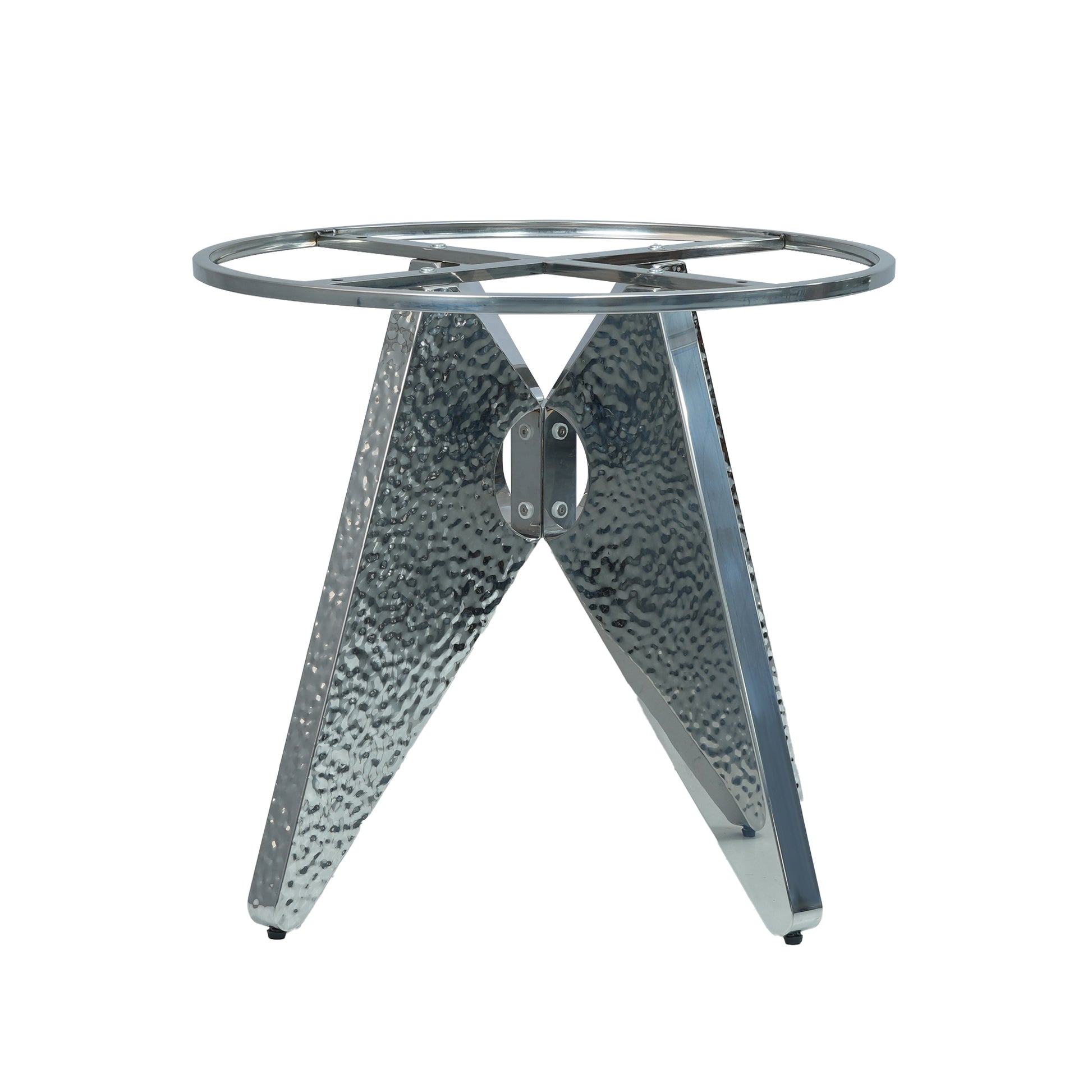 Hammered metal table base with chrome finish