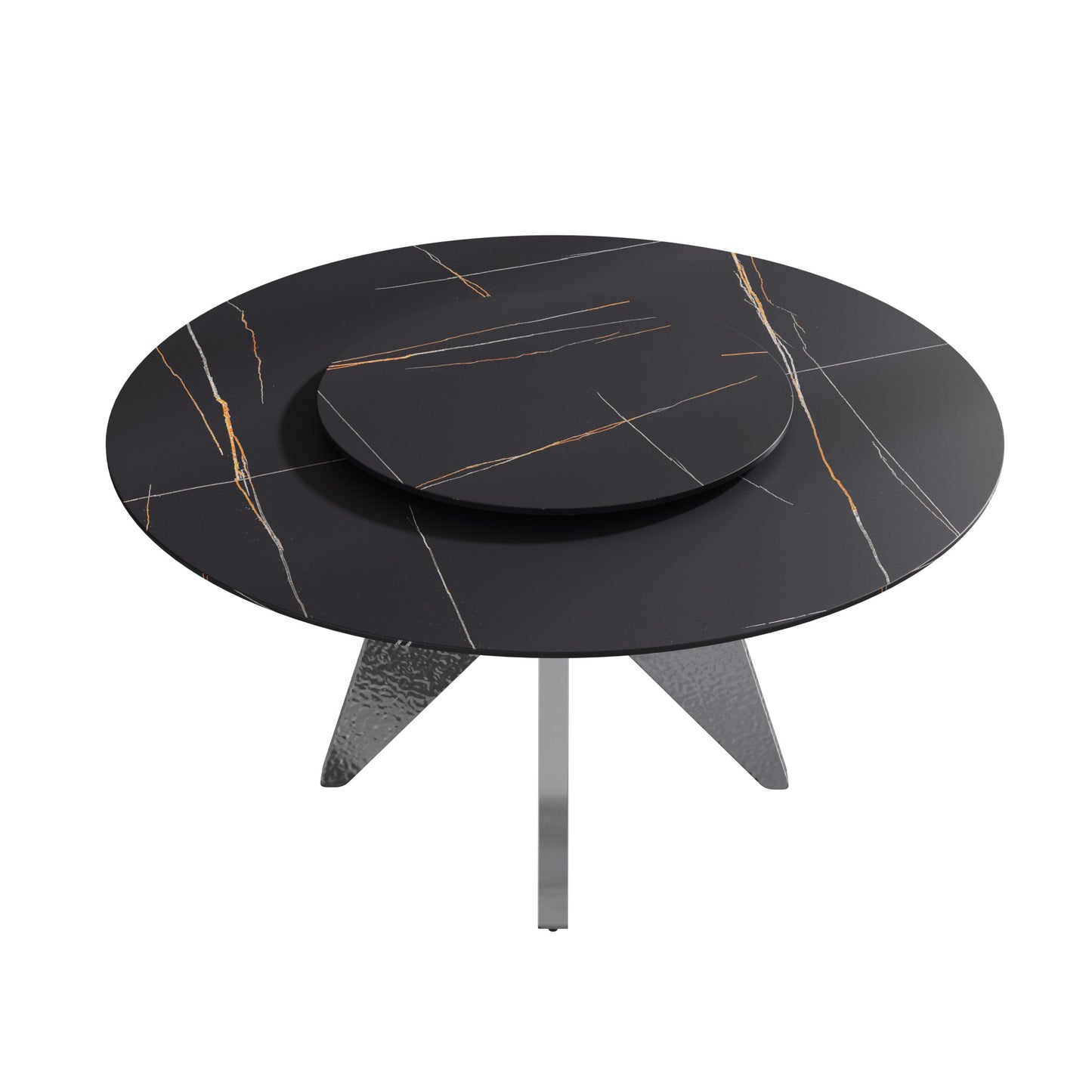 Black nesting coffee table with marbleeffect gold and silver veins and brushed metal base