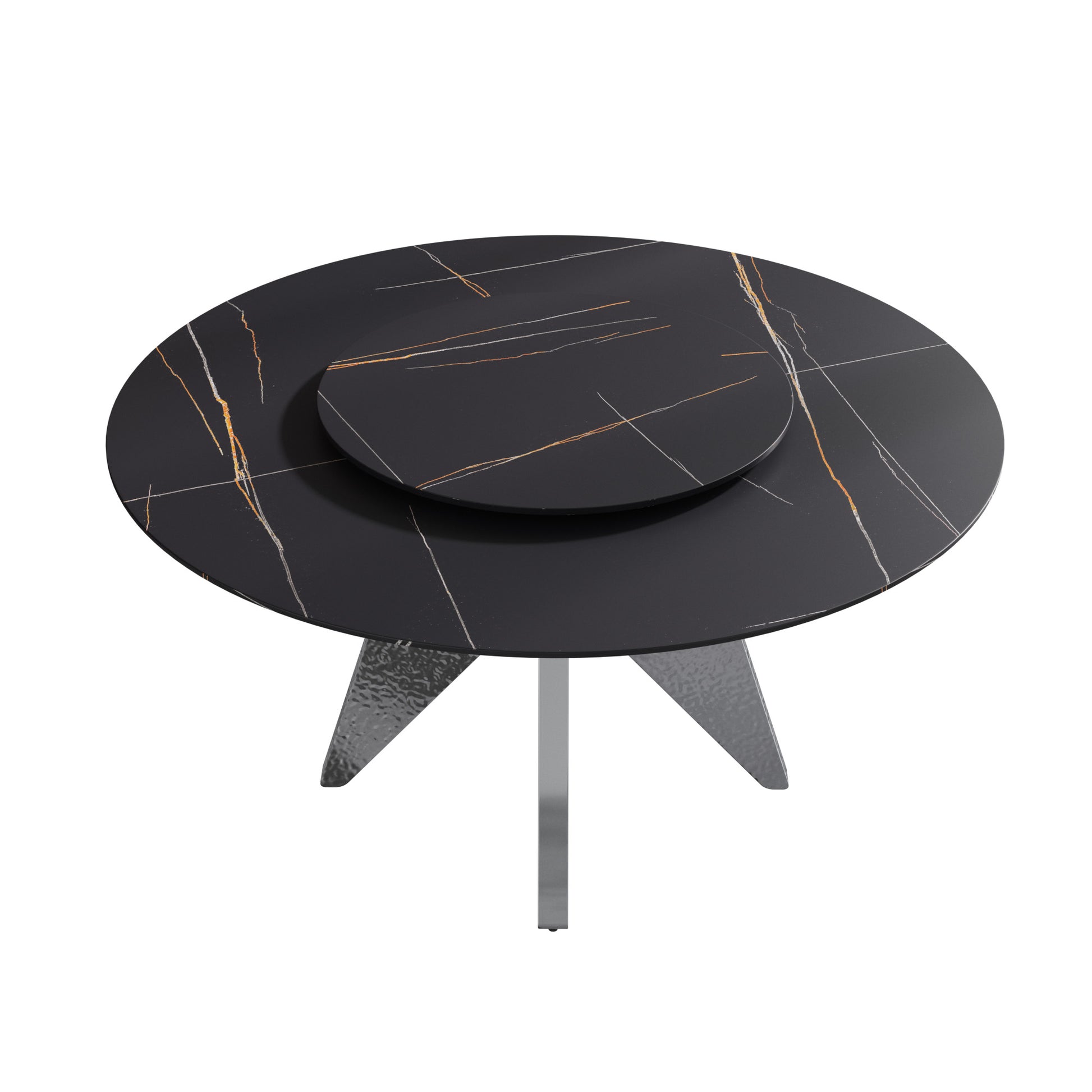Black nesting coffee table with marbleeffect gold and silver veins and brushed metal base