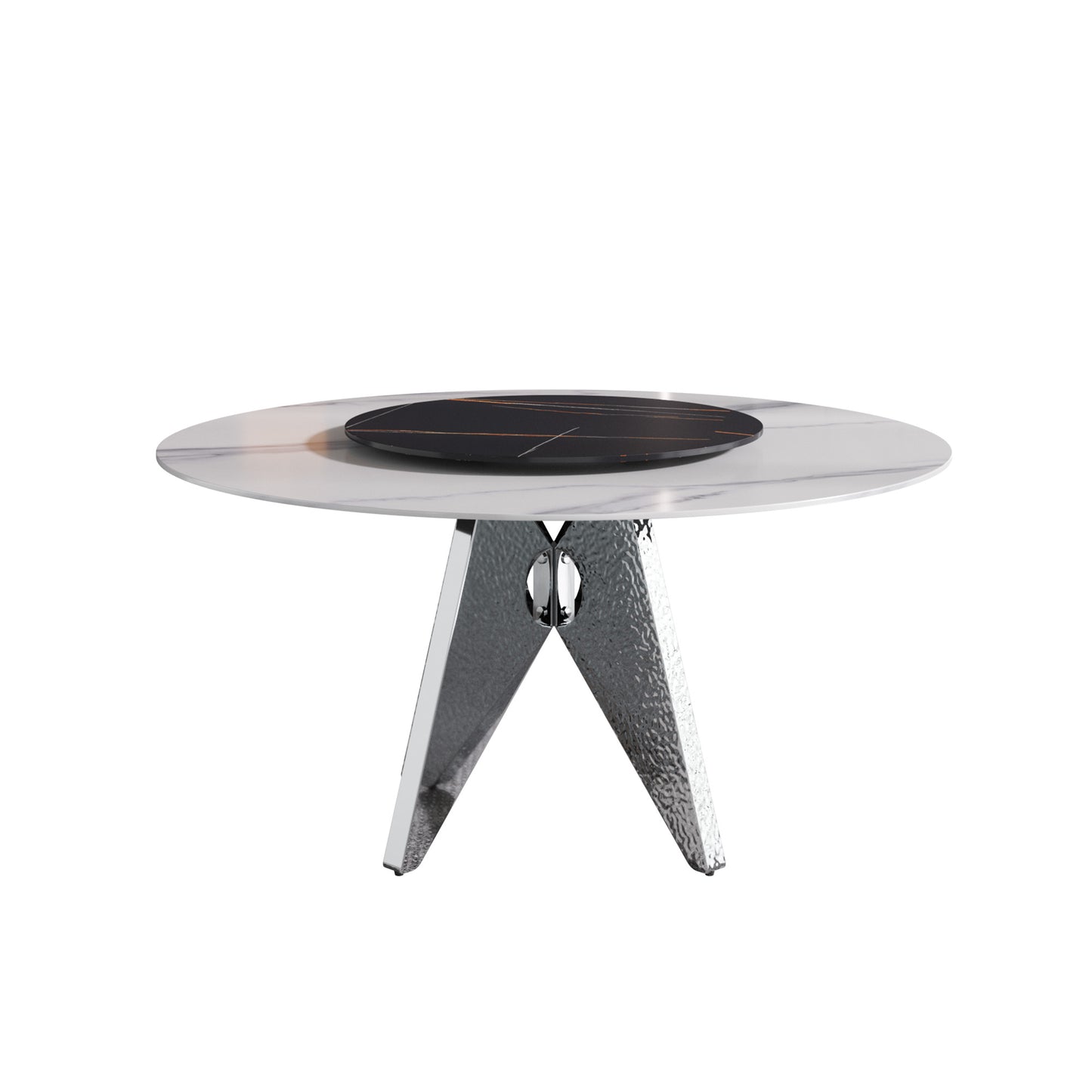 Round marble dining table with metallic base