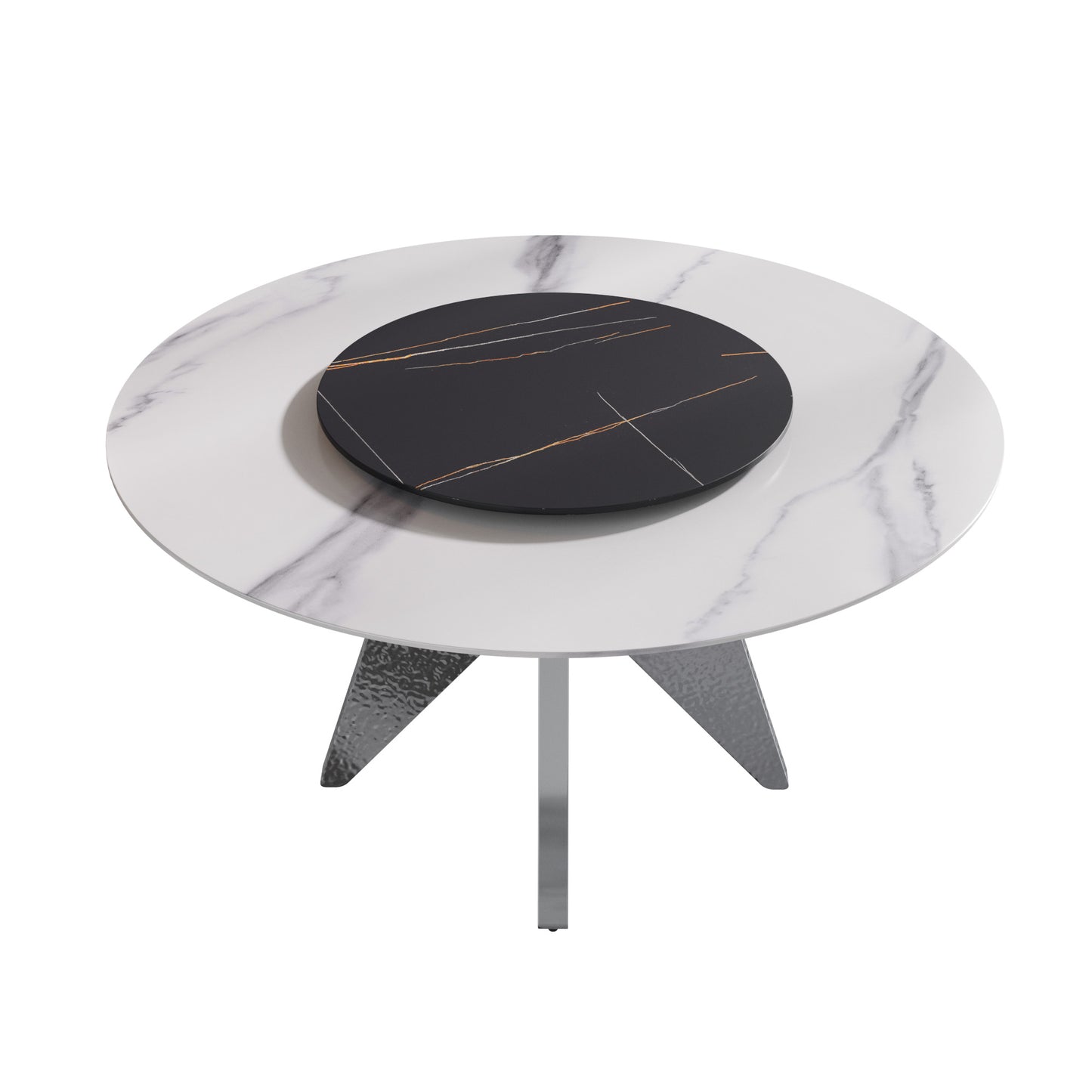 Modern round white marble coffee table with black inlaid top