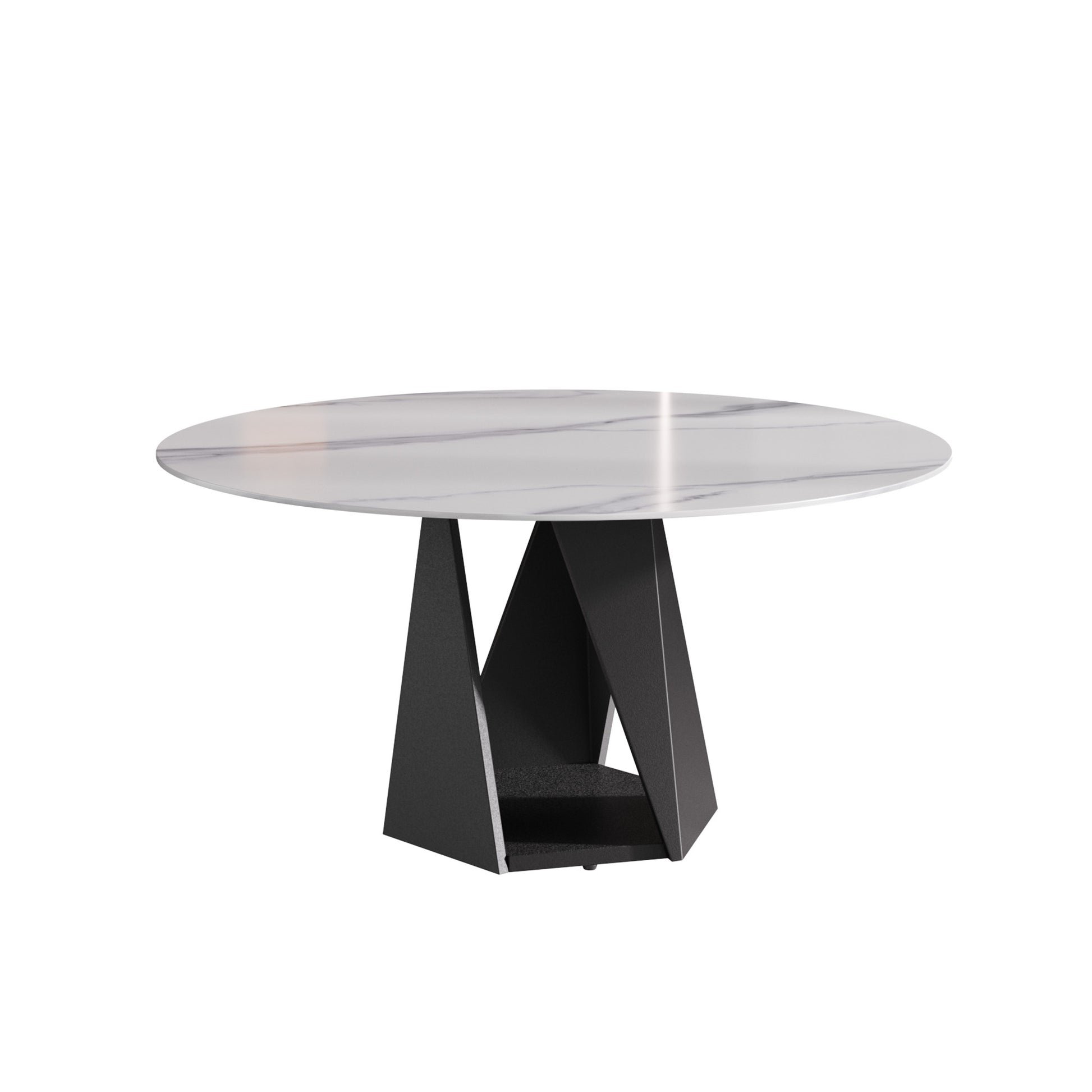 Round marble top dining table with geometric black metal base