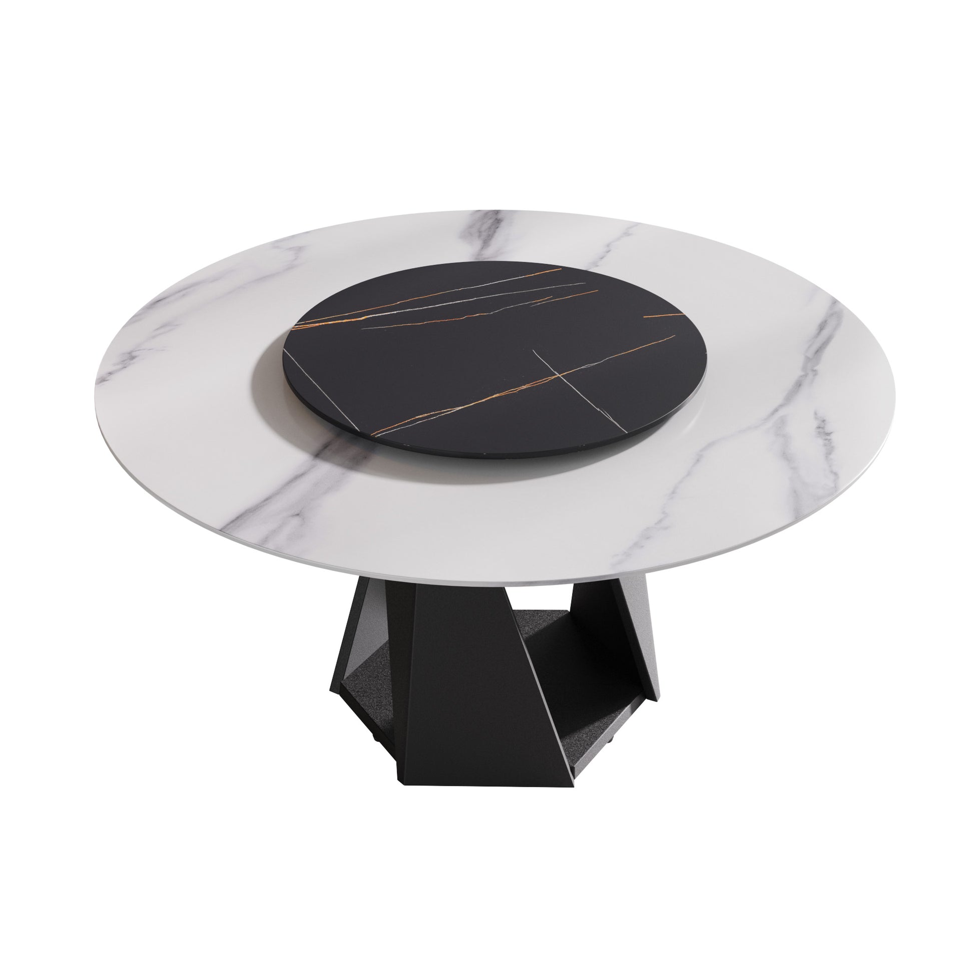 Modern white marble round dining table with black lazy Susan