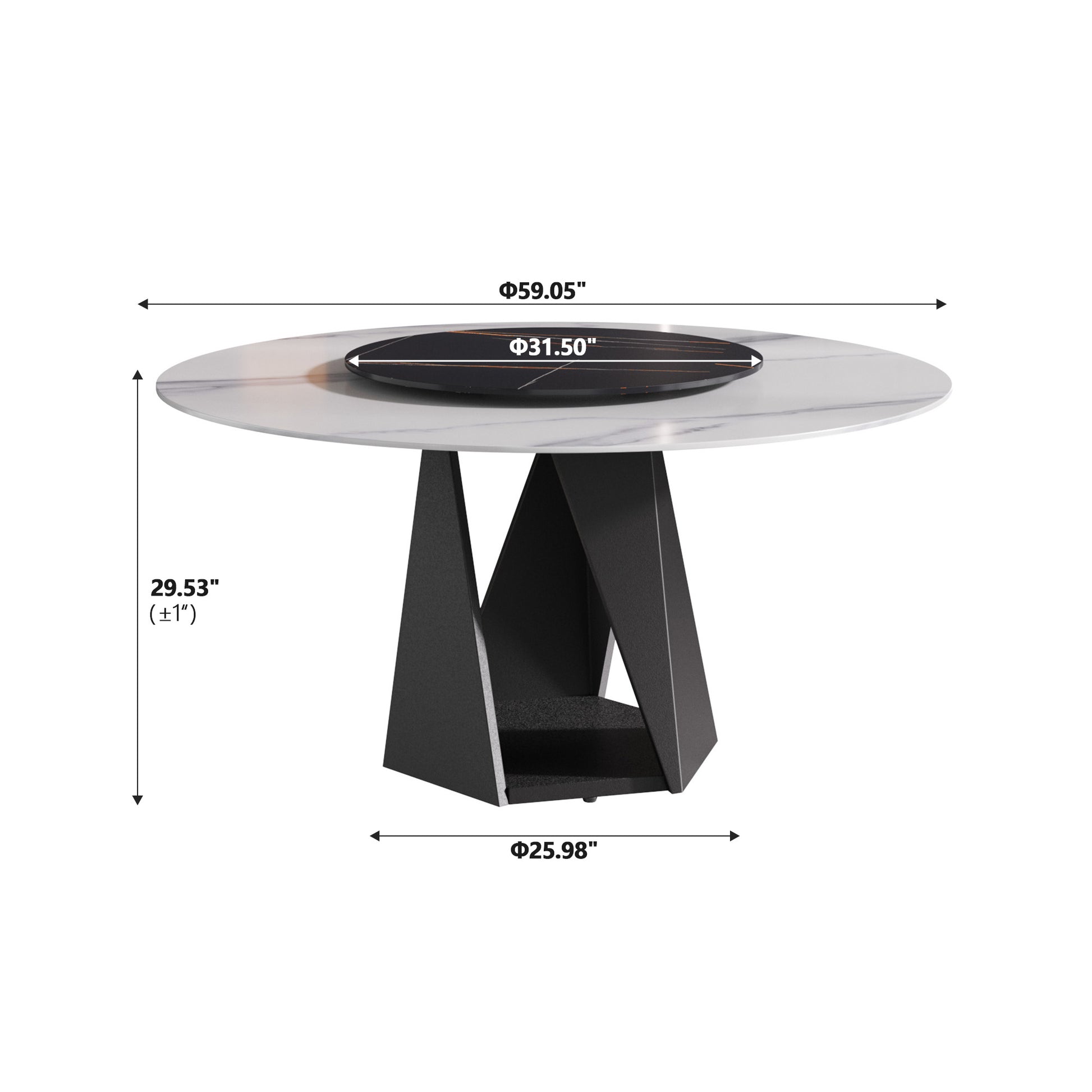 Modern marble dining table with black geometric base