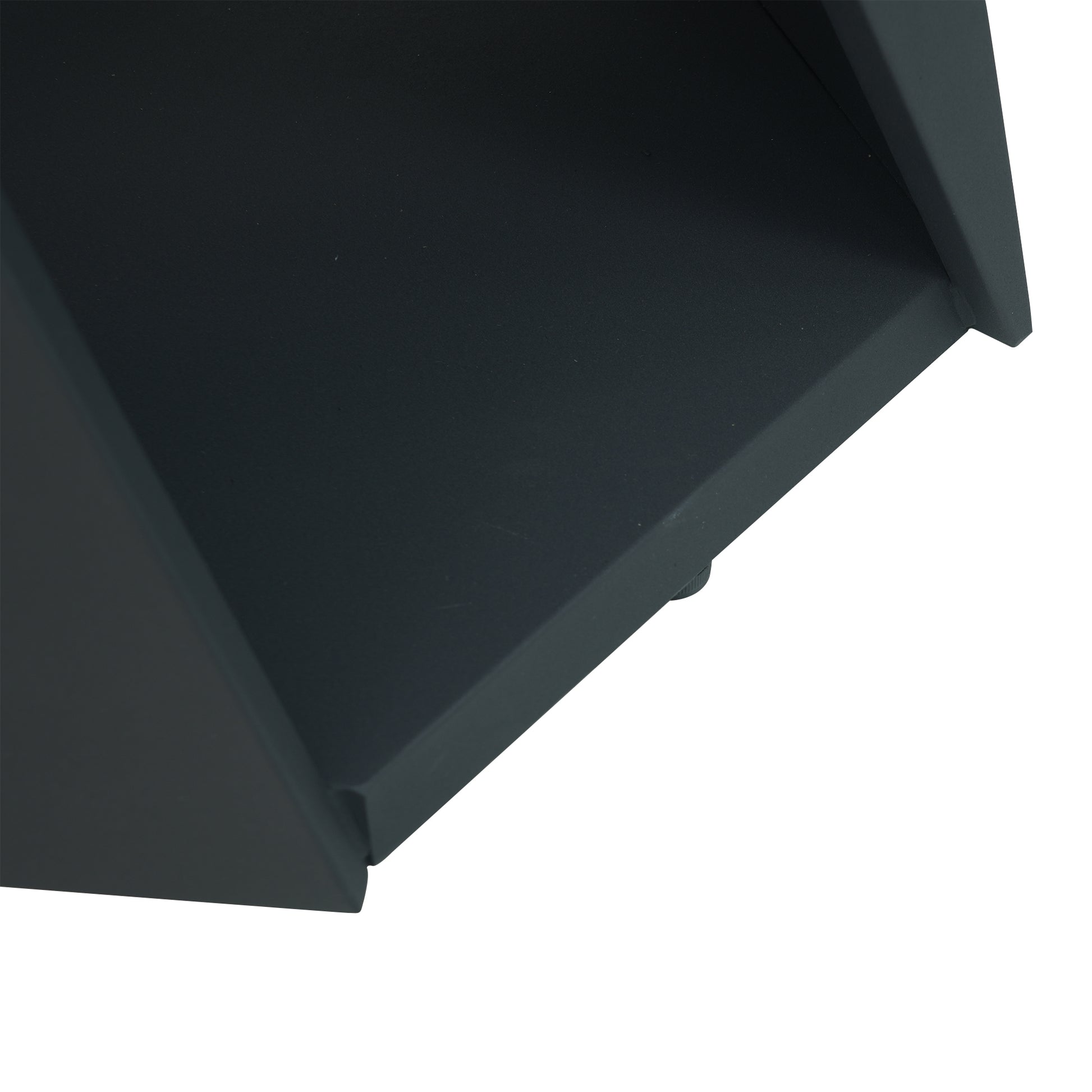 Matte black aluminum shelf bracket with a modern geometric design