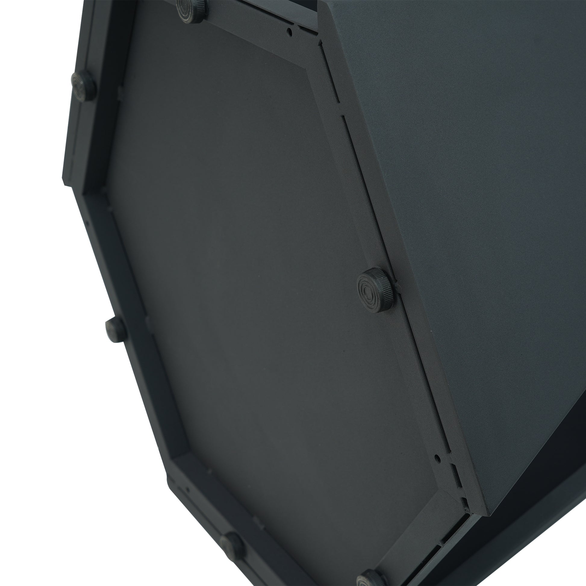 Dark gray hexagonal metal storage cube with adjustable feet