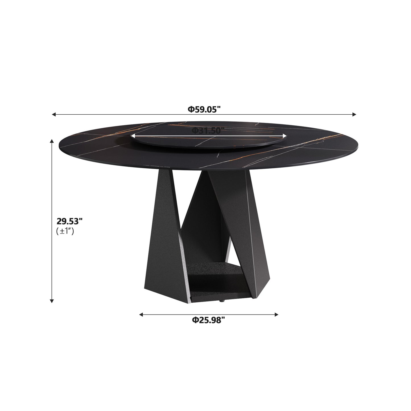 Black marble top round dining table with modern pedestal base
