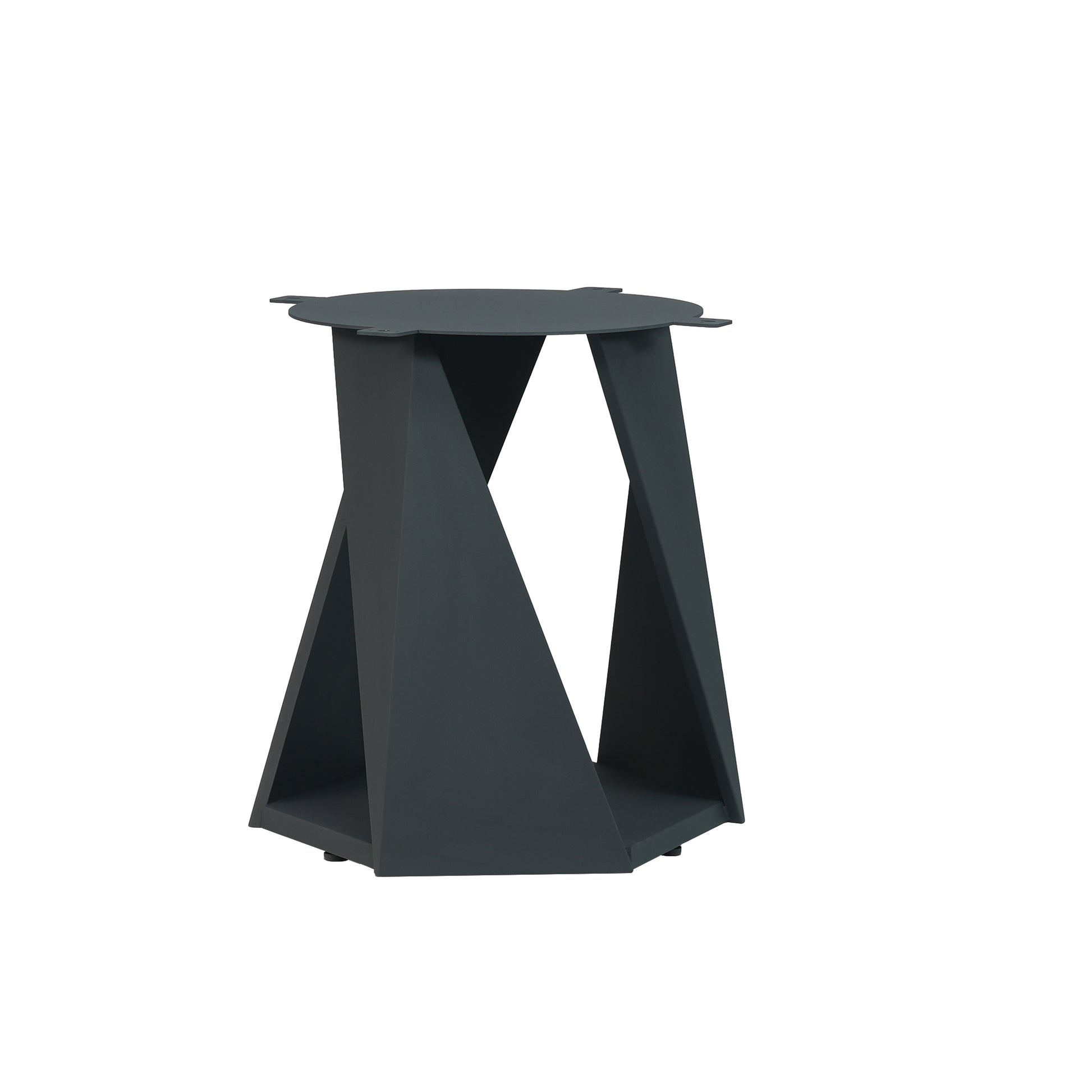 Modern grey geometric side table with open shelving