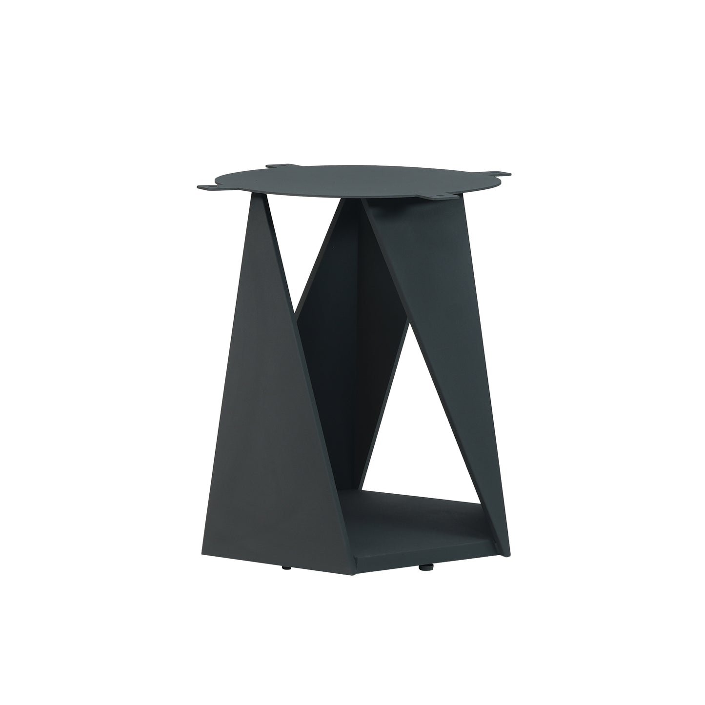Modern dark gray metal geometric side table with open base