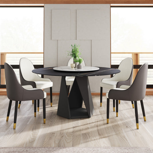 Black marble dining table with rotating tray