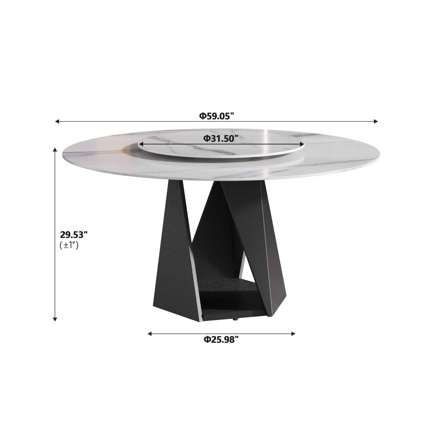 Modern white marble round dining table with black geometric base