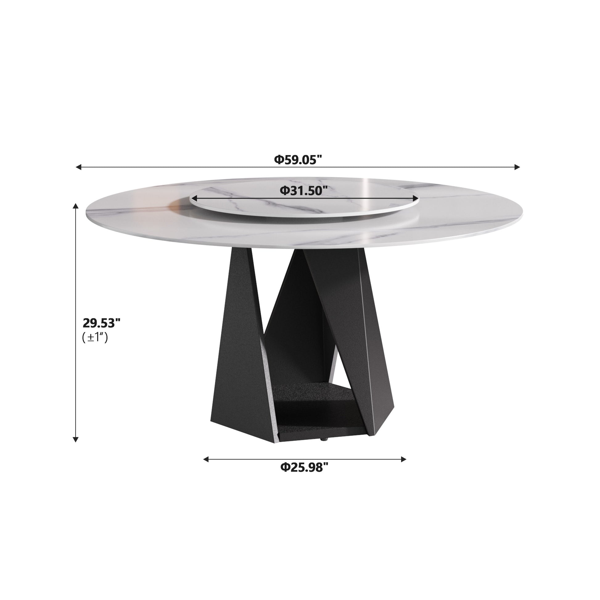 Modern white marble round dining table with black geometric base