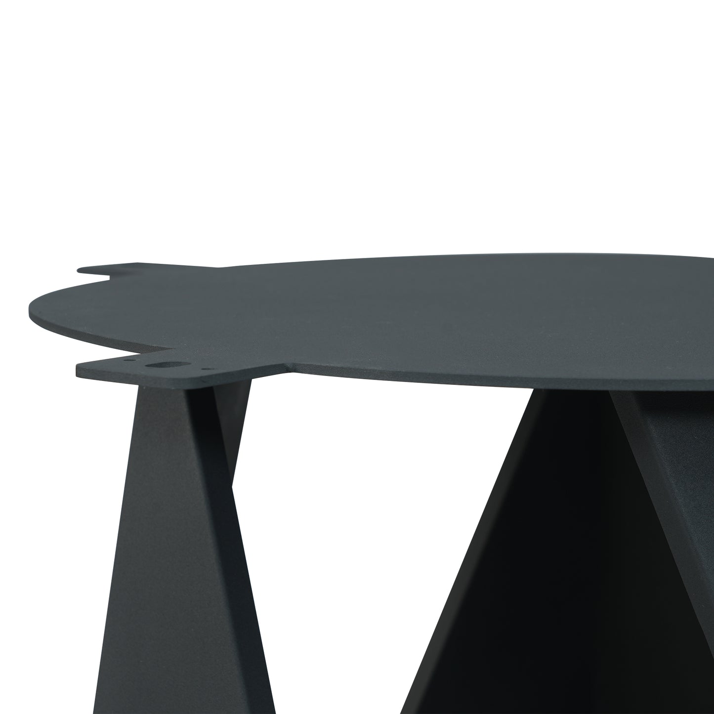 Dark gray metal coffee table with unique geometric base