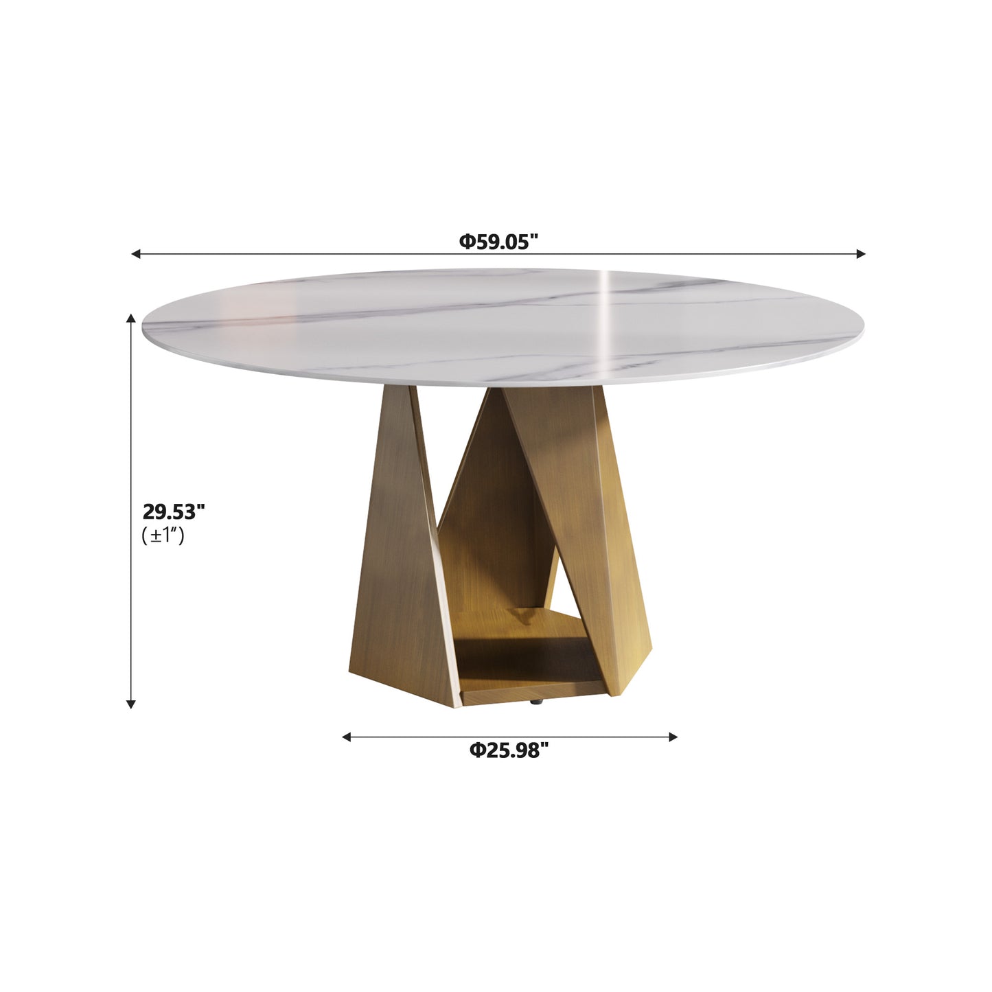 Modern marble top dining table with unique gold metal base