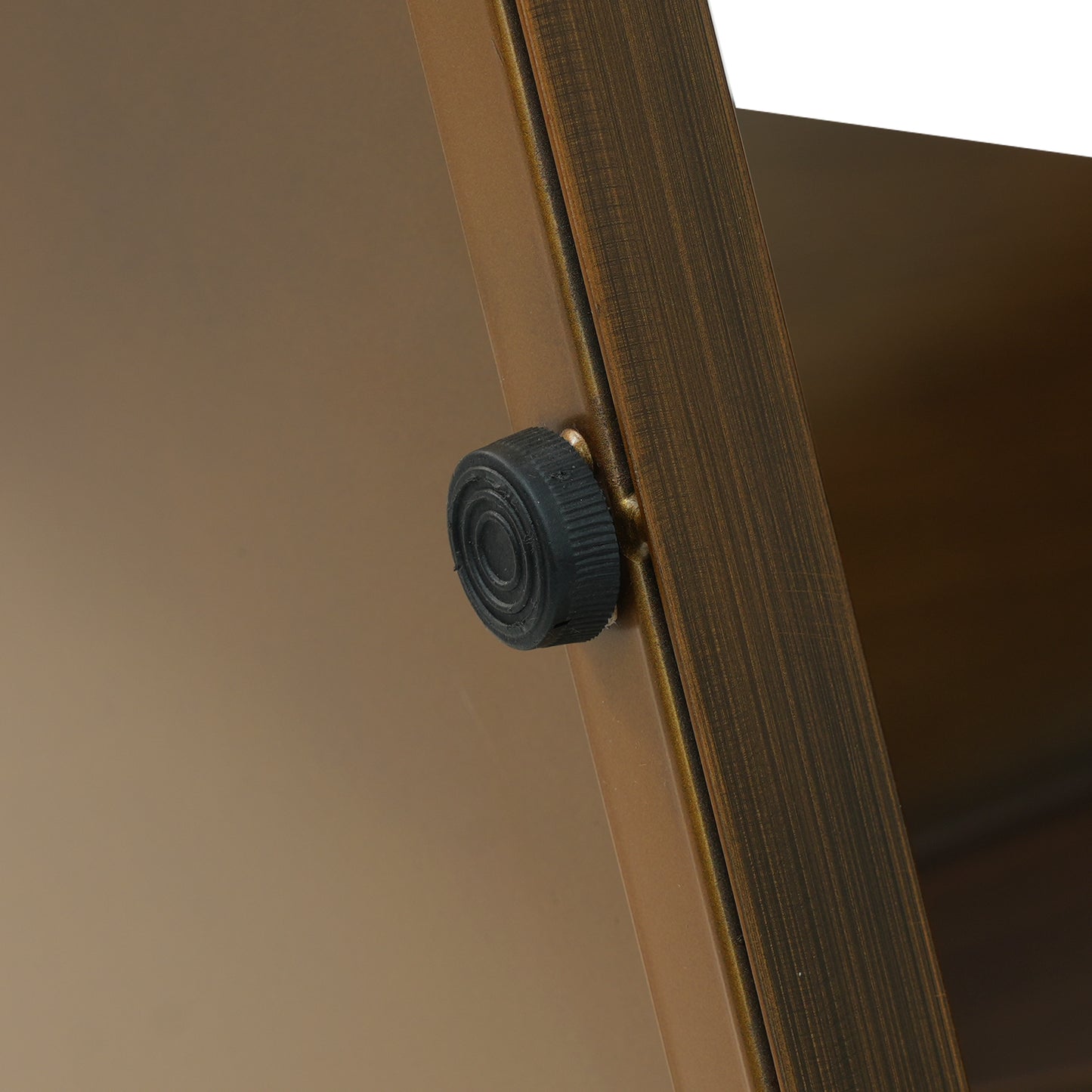 Bronze finish metal shelf bracket with black adjustable foot