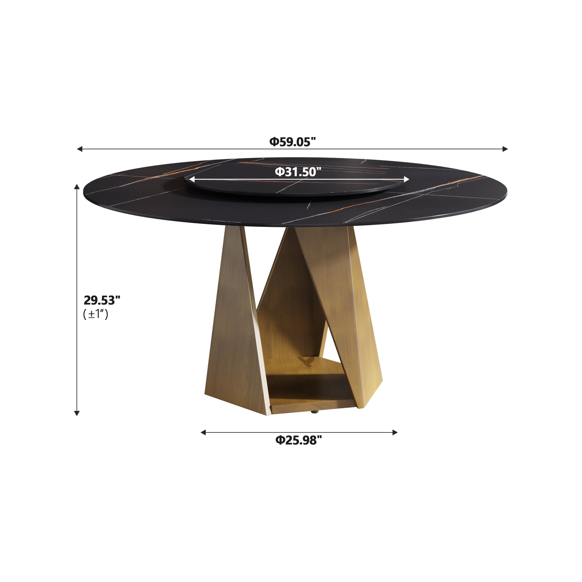 Black marble dining table with gold geometric base
