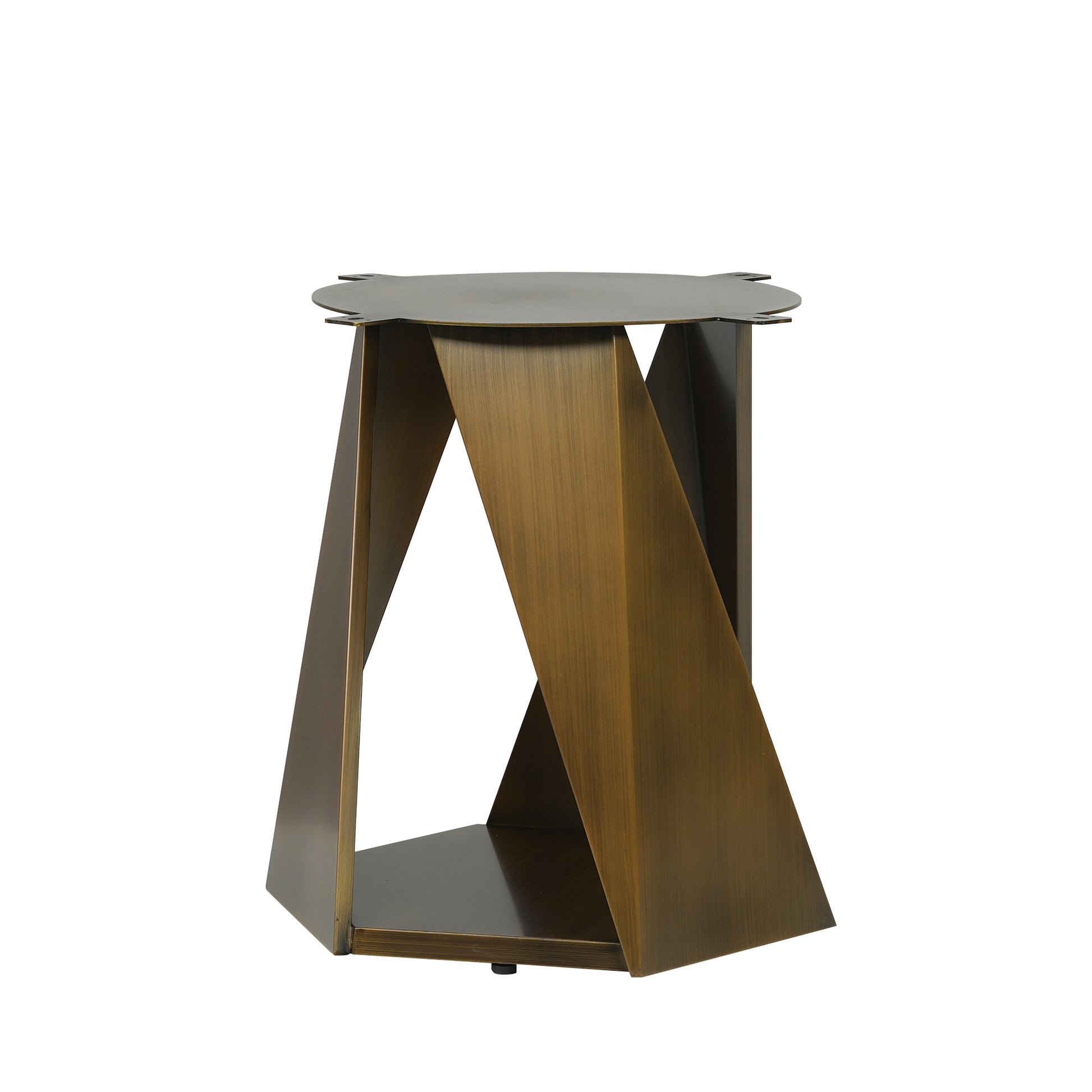 Modern bronze accent table with abstract geometric base