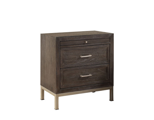 TREATLIFE HOME Nightstand with Pull-Out Shelf, Mindi Veneers and Champagne Finished Metal Base, Walnut Stain Color, Brown