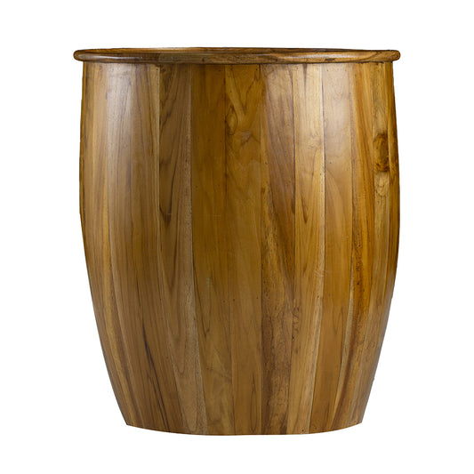 Wooden barrel accent table with natural wood grain finish