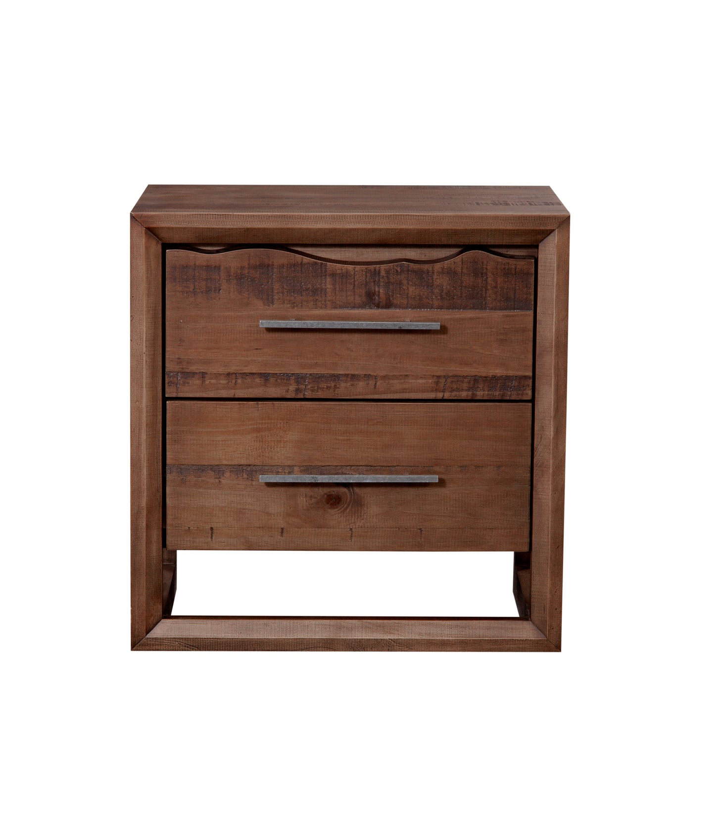 TREATLIFE HOME Wooden Nightstand with 2 Drawers, Hand-Stained Mocha Finish, Beveled Base and Antique Silver Hardware, Brown