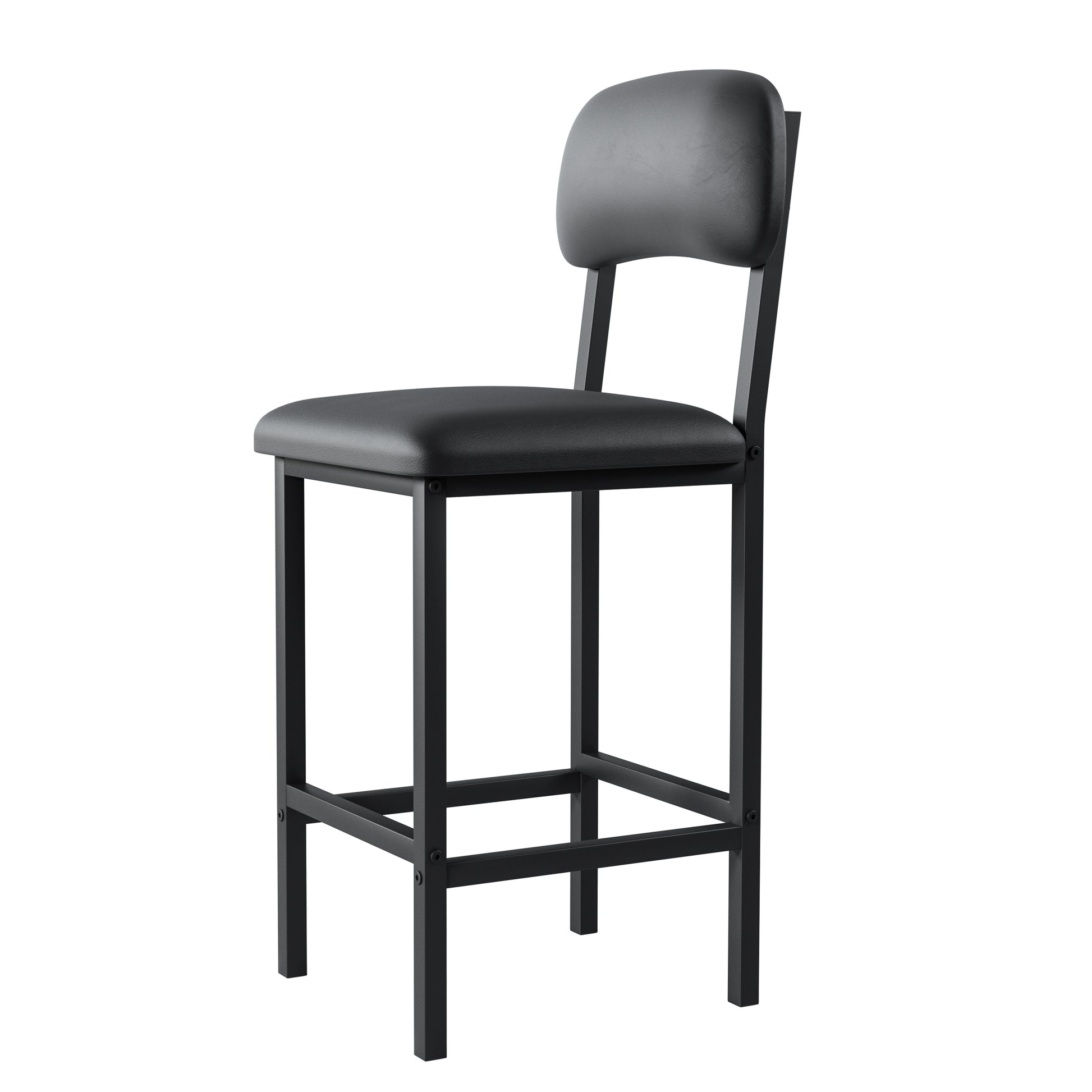 Black leatherette bar stool with a minimalist metal frame