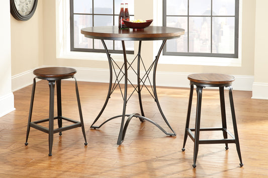 TREATLIFE HOME 3 Piece Round Counter Dining Set with Table and Stools, Dark Brown Finish