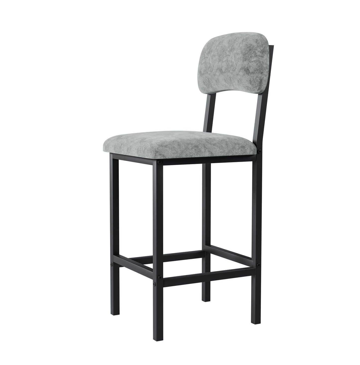 Gray fabric bar stool with black metal frame