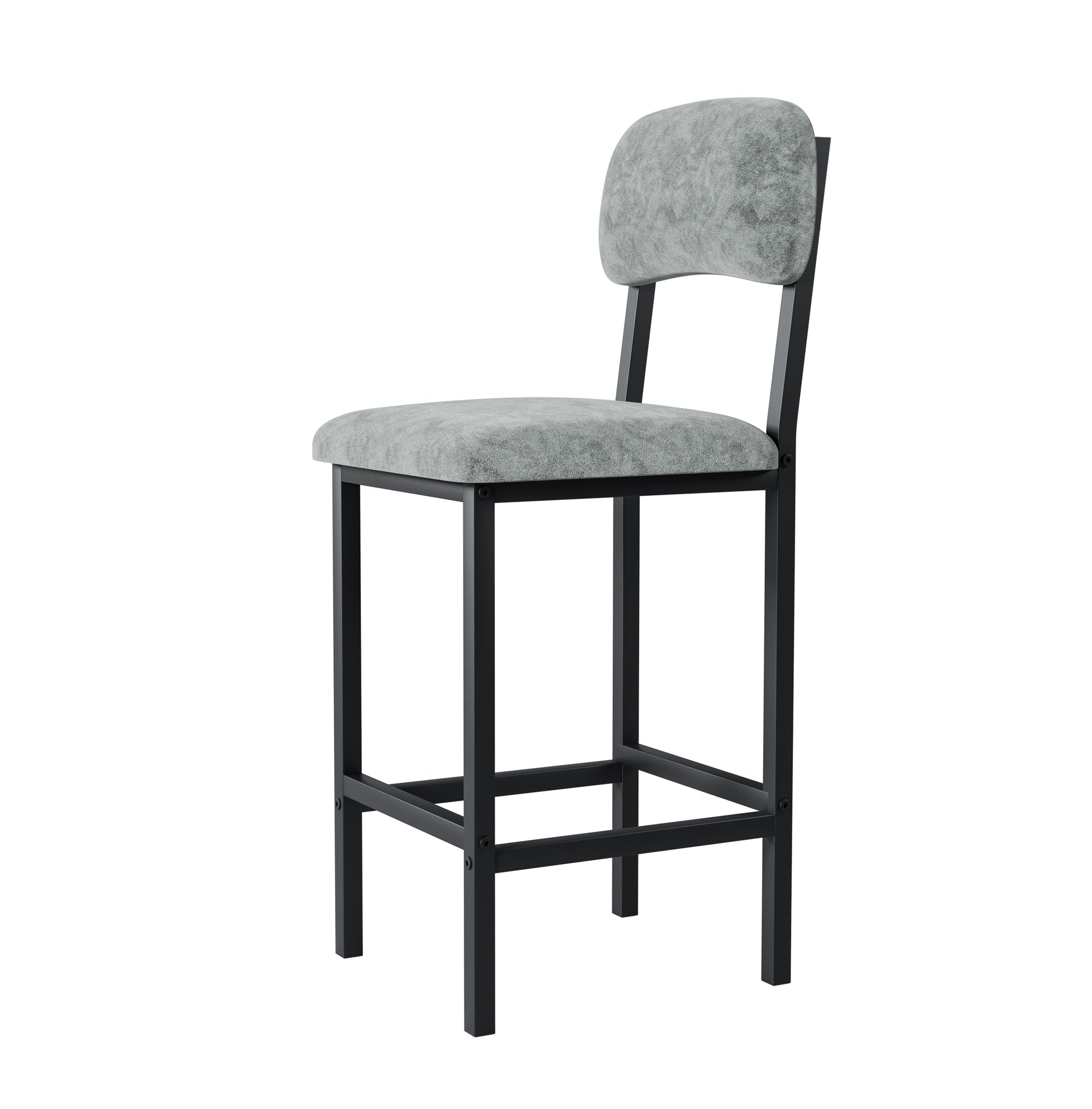 Gray fabric bar stool with black metal frame