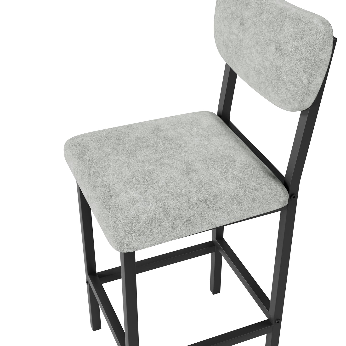 Modern grey suede bar stool with black metal frame