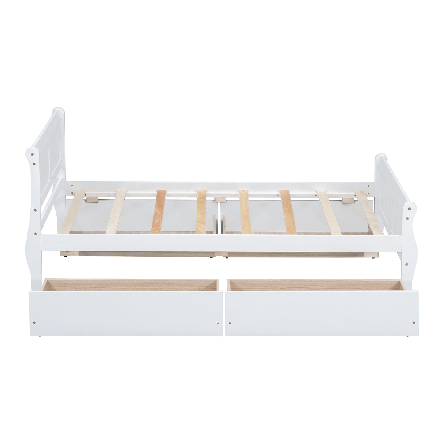 White wooden daybed frame with two storage drawers