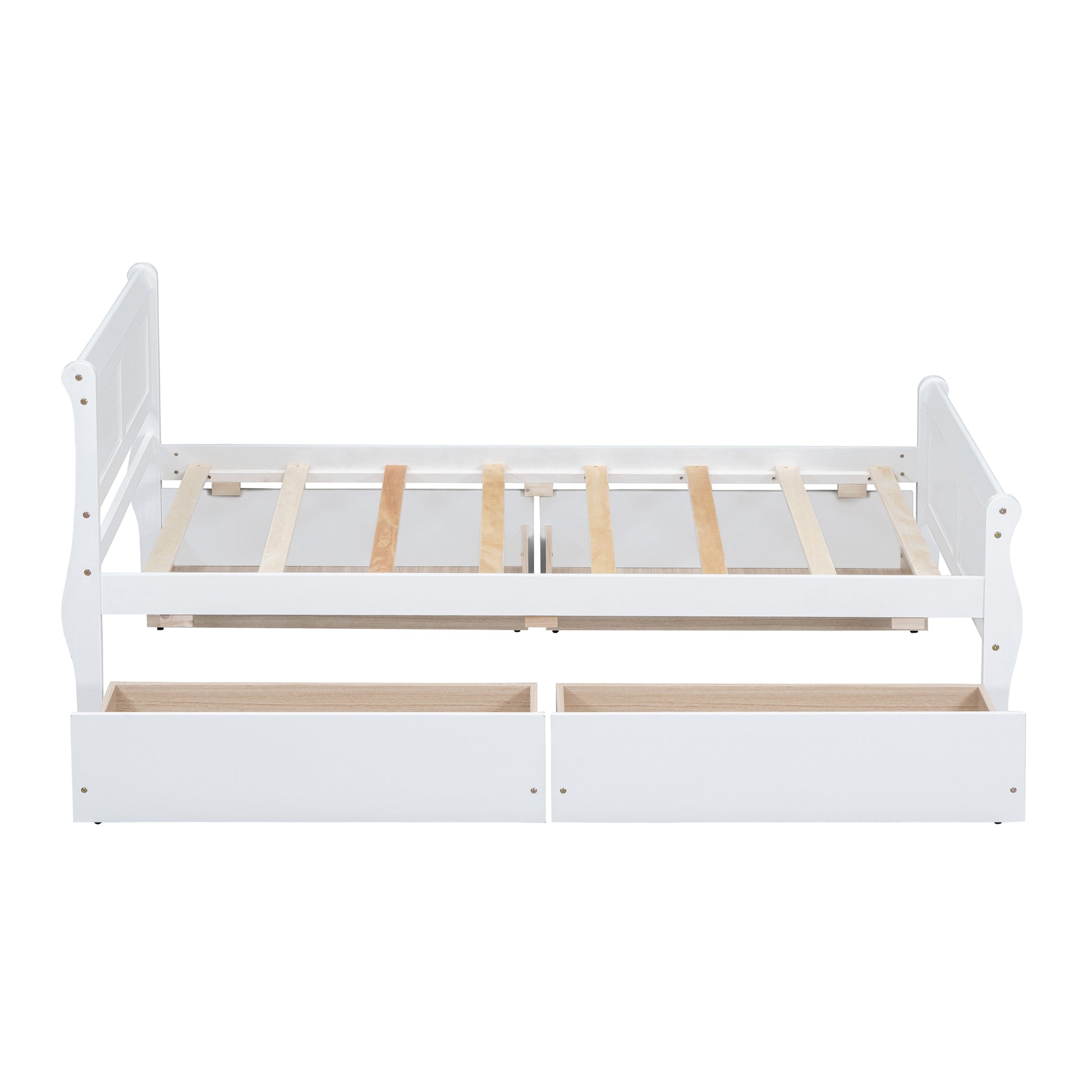 White wooden daybed frame with two storage drawers