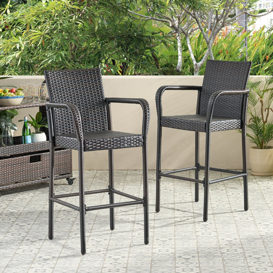 TREATLIFE HOME Outdoor Wicker Barstools Set of 2, Modern Design with Sturdy Iron Frame, Grey