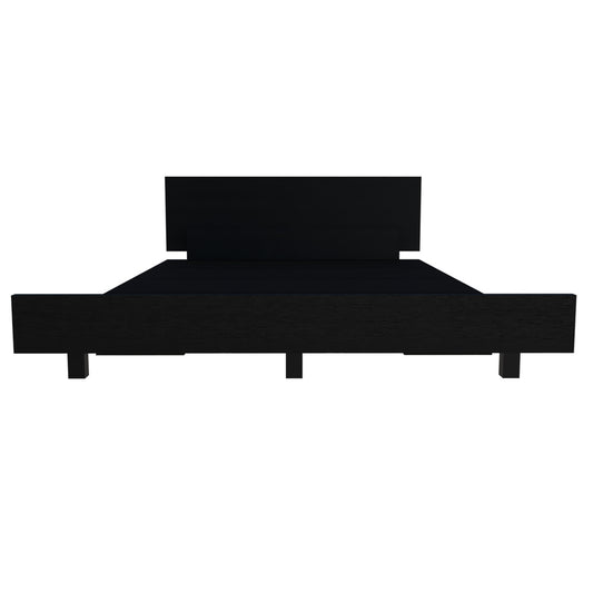 Modern black wood platform bed frame with sleek headboard
