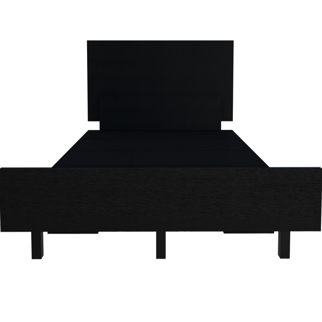 Black wooden platform bed frame with a modern minimalist design