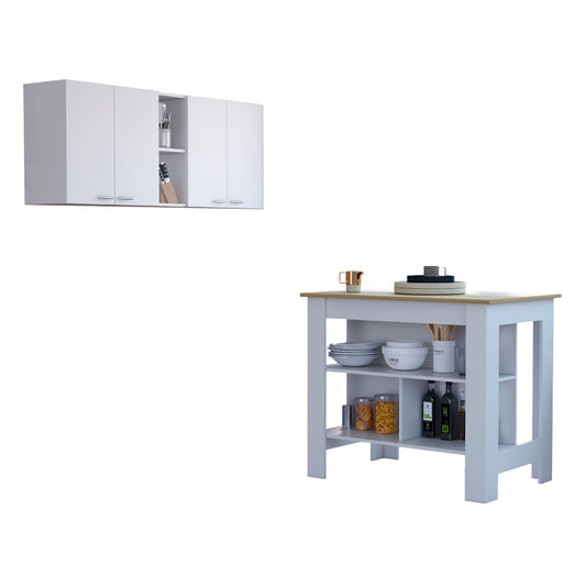 White fourdoor wall cabinet with silver handles