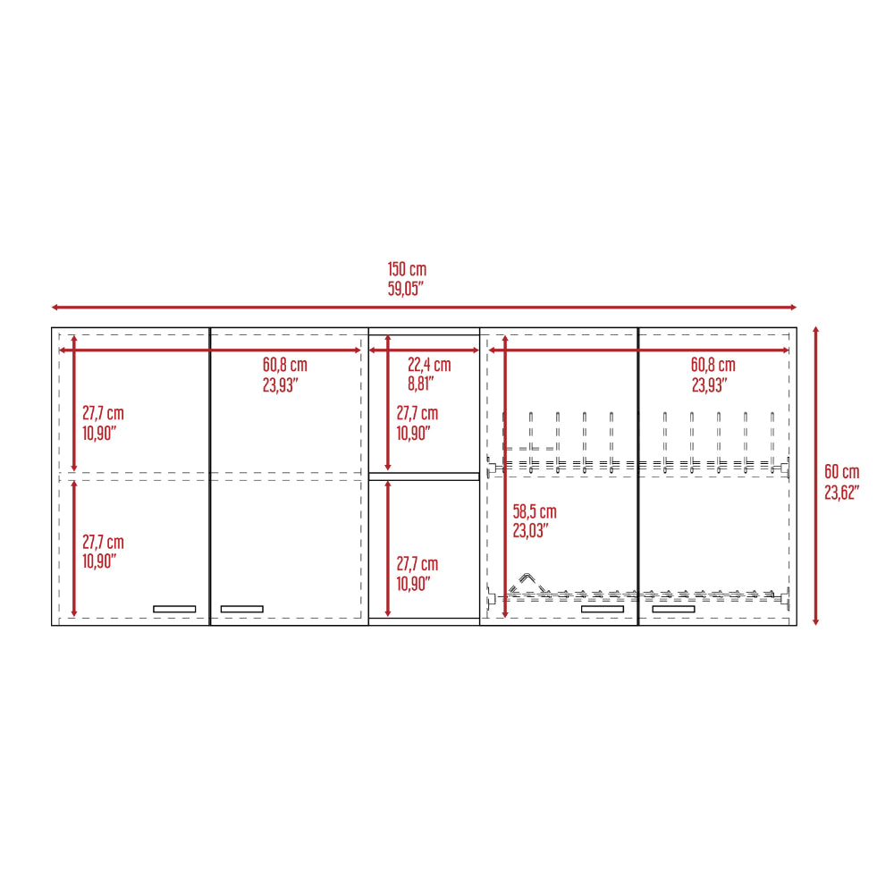 Technical drawing of a modern media console with dimensions