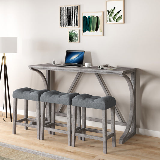 TREATLIFE HOME 4-Piece Bar Table Set with Power Outlet, Industrial Design for Living Room, Dining Room, Game Room, Gray