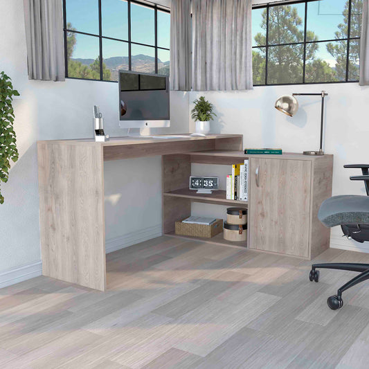TREATLIFE HOME Modern L-Shaped Computer Desk with Open & Closed Storage, Fits Perfectly in Corners, Light Gray