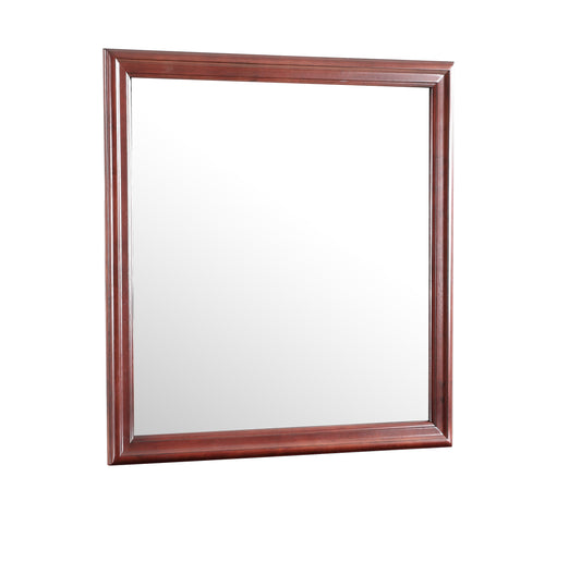 Rectangular wooden framed mirror with cherry finish