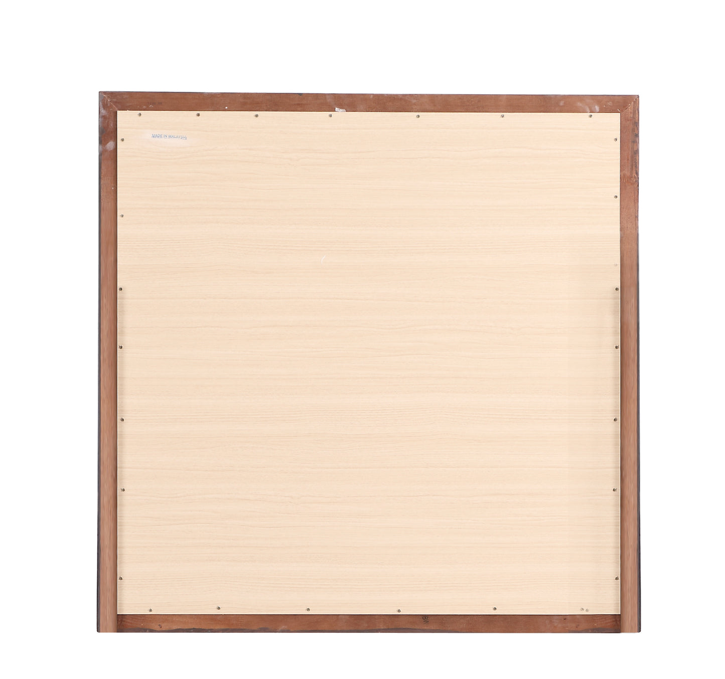 Brown wood framed rectangular panel with light wood grain backing