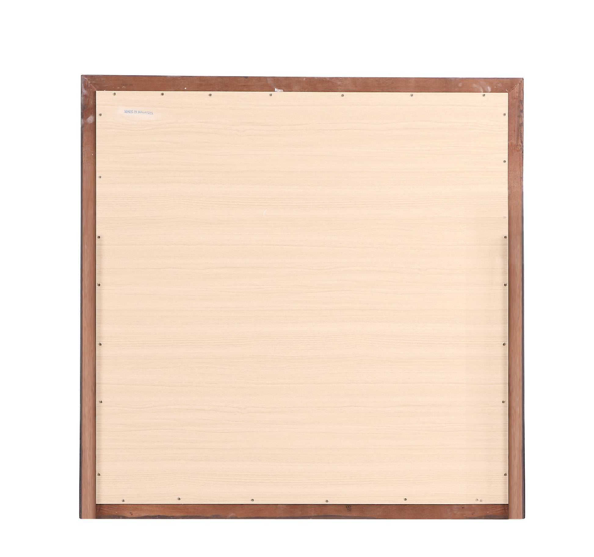 Brown wood framed rectangular panel with light wood grain backing