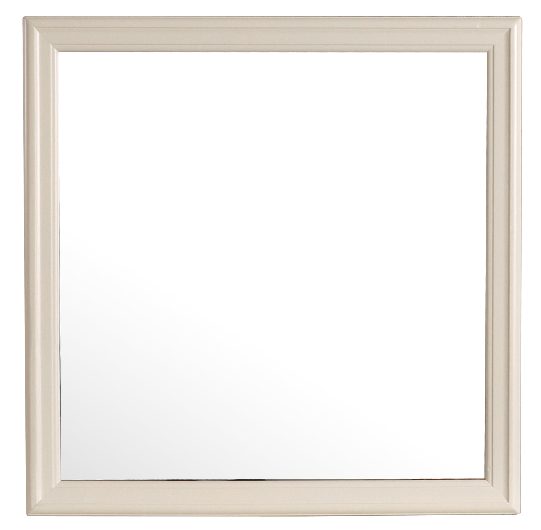 Cream wooden vanity mirror with classic bevelled frame