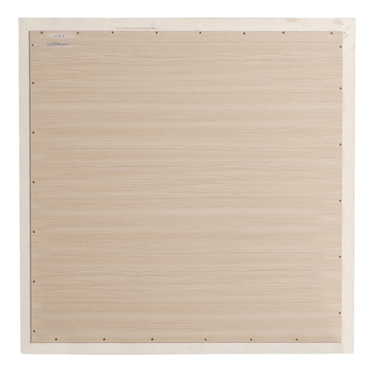 Cream woodgrain panel with white frame and visible screws
