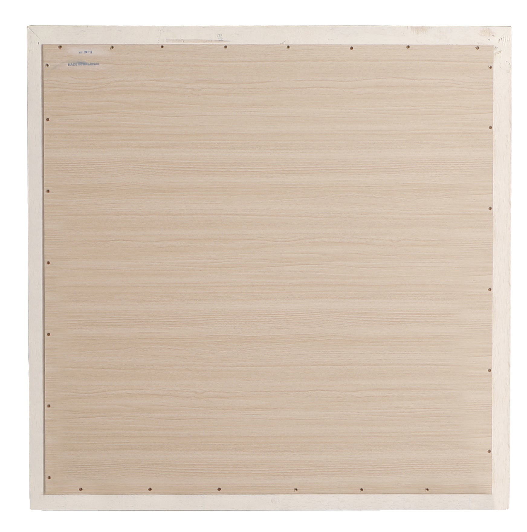 Cream woodgrain panel with white frame and visible screws