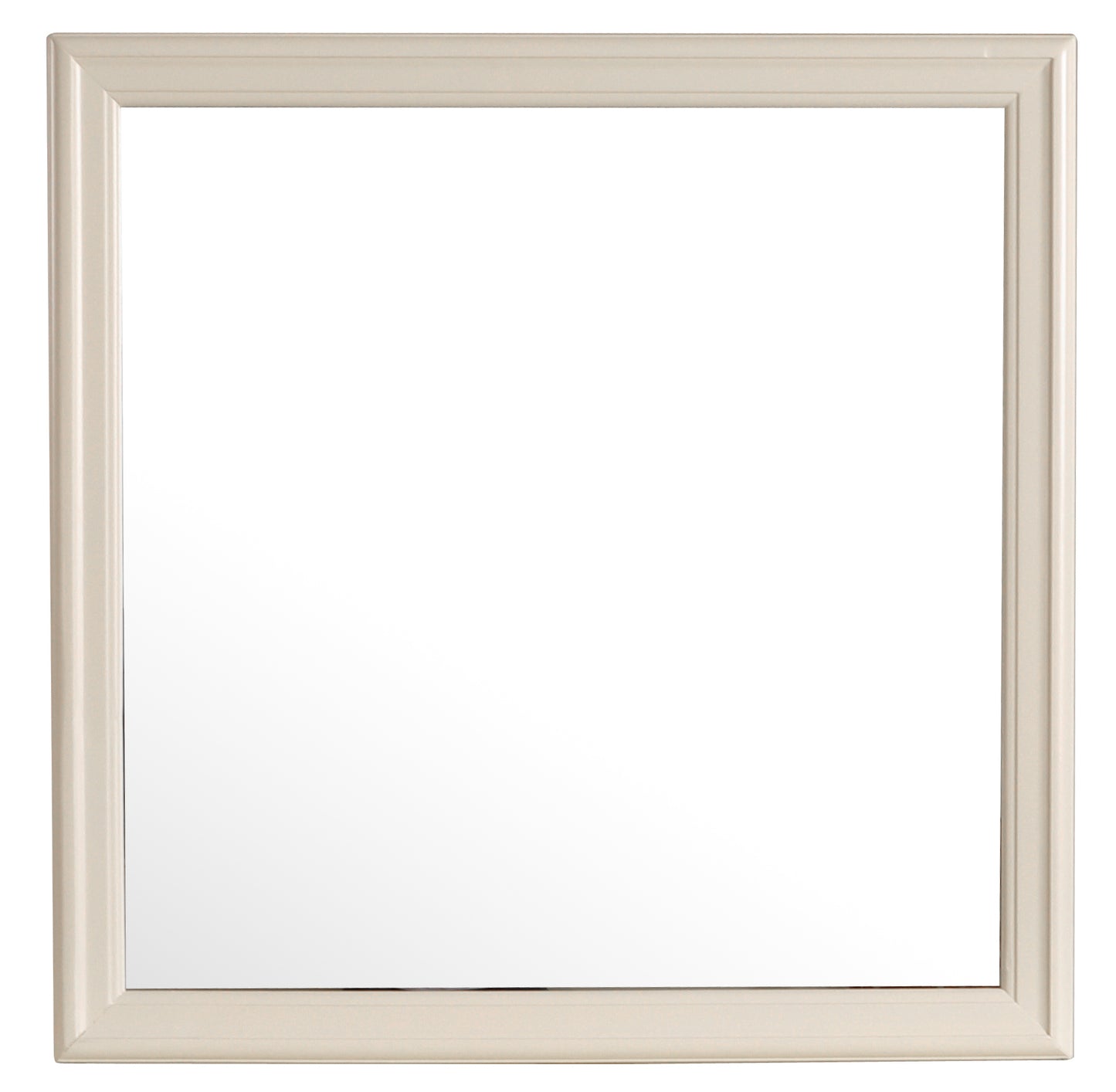 Square cream wood mirror frame with subtle molding detail