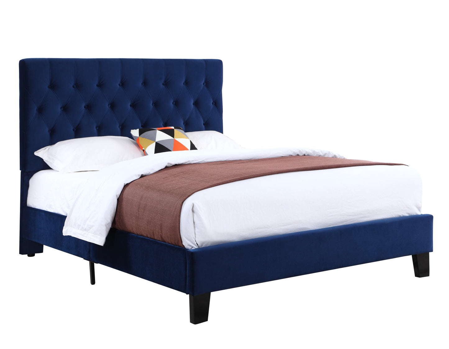 TREATLIFE HOME Queen Upholstered Bed with Transitional Design, Easy Assembly, Navy Color, Foam Filler, Solid Wood Frame