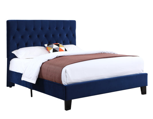 TREATLIFE HOME Queen Upholstered Bed with Transitional Design, Easy Assembly, Navy Color, Foam Filler, Solid Wood Frame