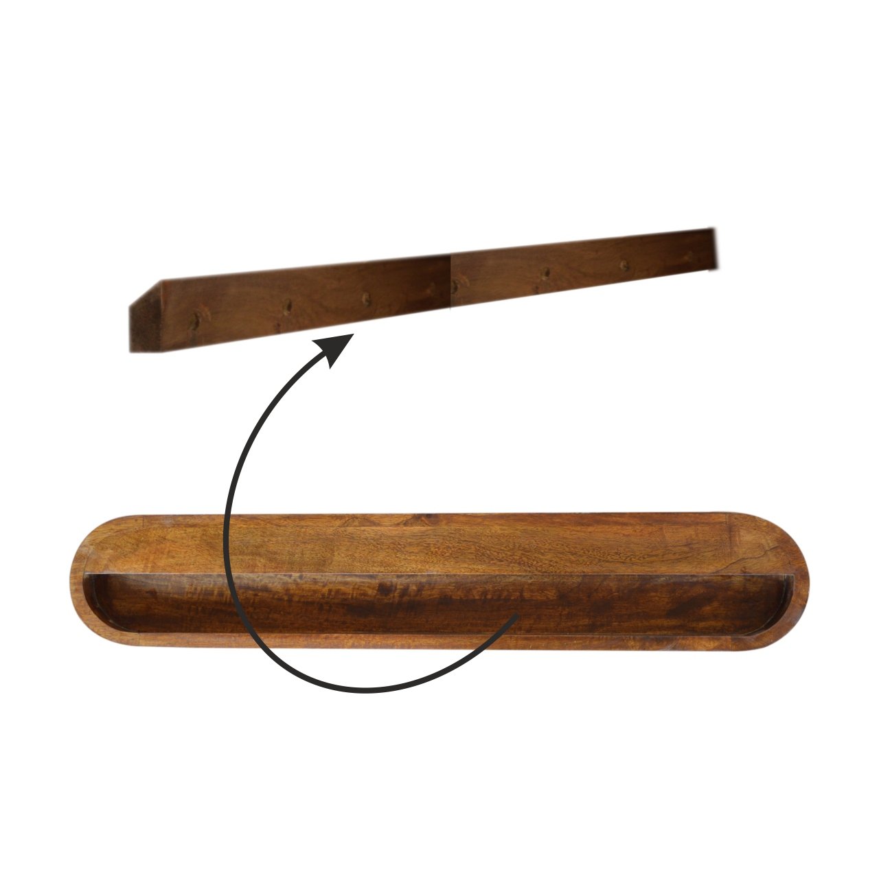 Rustic wooden floating shelf with curved front for minimalist decor