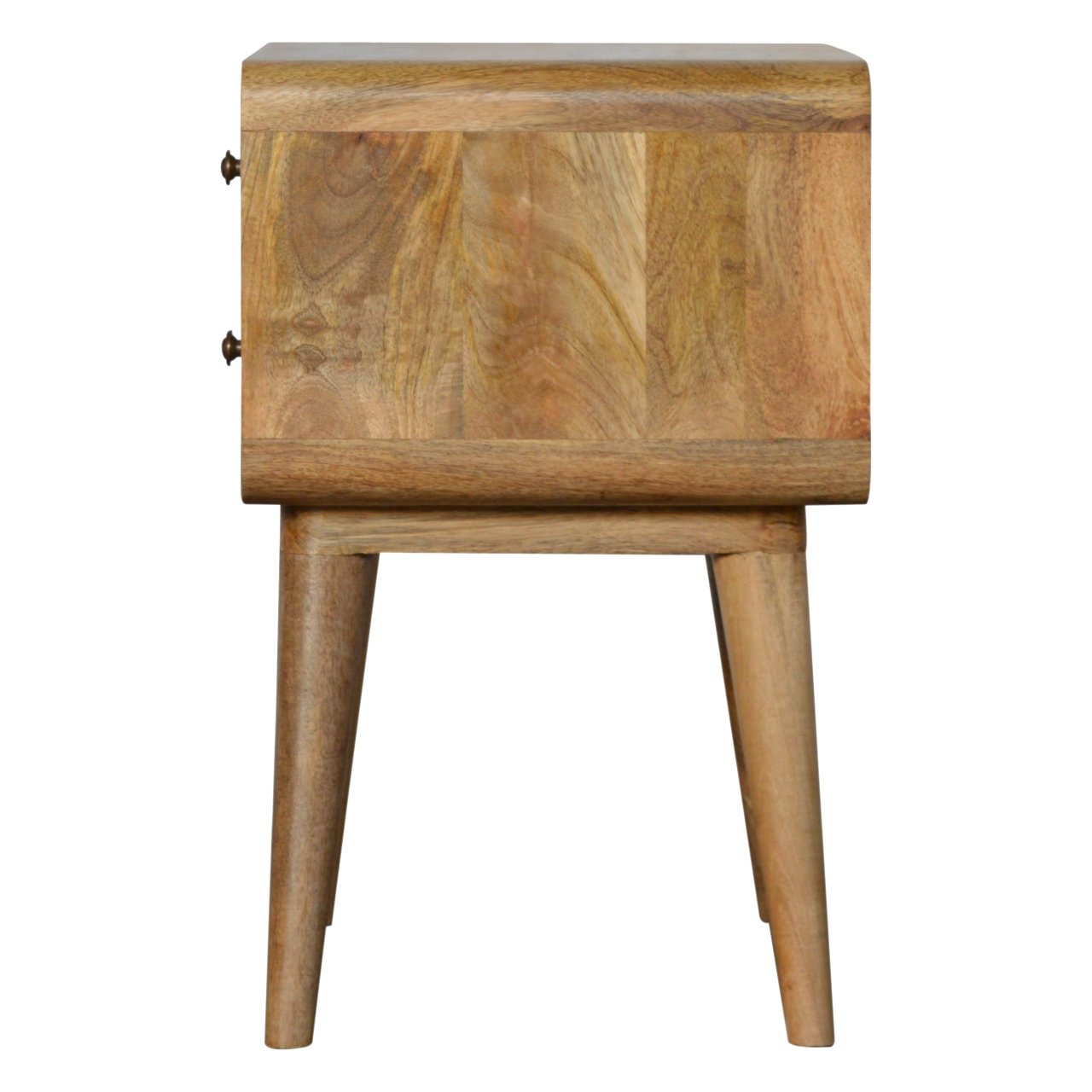 Solid wood bedside table with two brass knobs natural finish