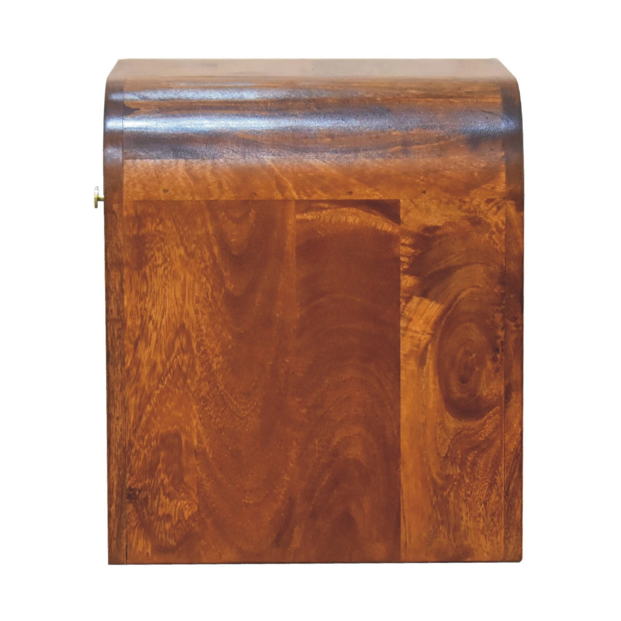 Elegant walnut wooden side table with a curved top and natural wood grain detail